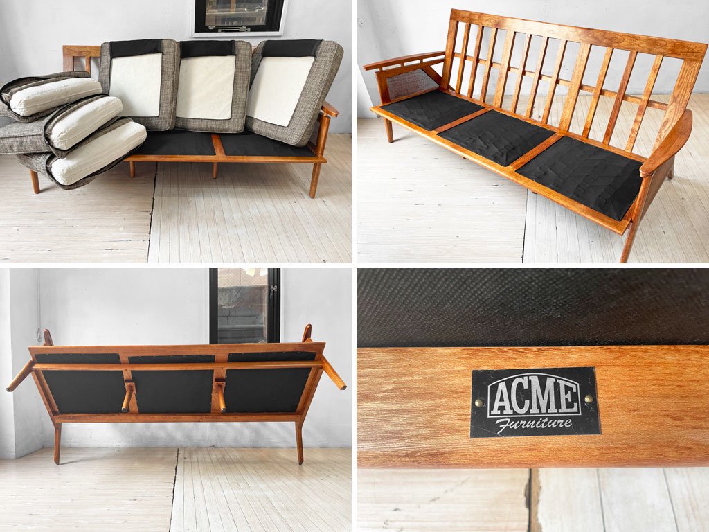 アクメファニチャー ACME Furniture ウィッカー ソファ WICKER SOFA 3P 3人掛け ハックベリー ラタン グレー USビンテージスタイル 定価￥198,770- ★