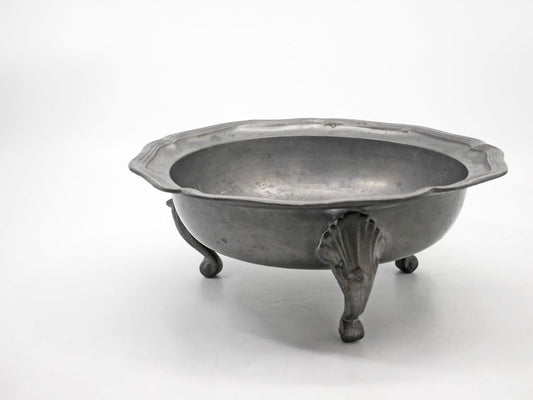 ヨーロピアンビンテージ European Vintage ピューター ボウル Pewter Bowl 花リム 天使の刻印 プレート トレイ 花器 アンティーク ブロカント ●