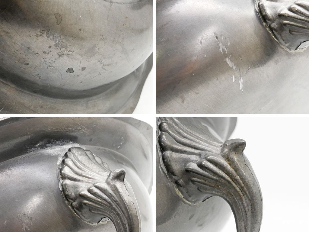 ヨーロピアンビンテージ European Vintage ピューター ボウル Pewter Bowl 花リム 天使の刻印 プレート トレイ 花器 アンティーク ブロカント ●