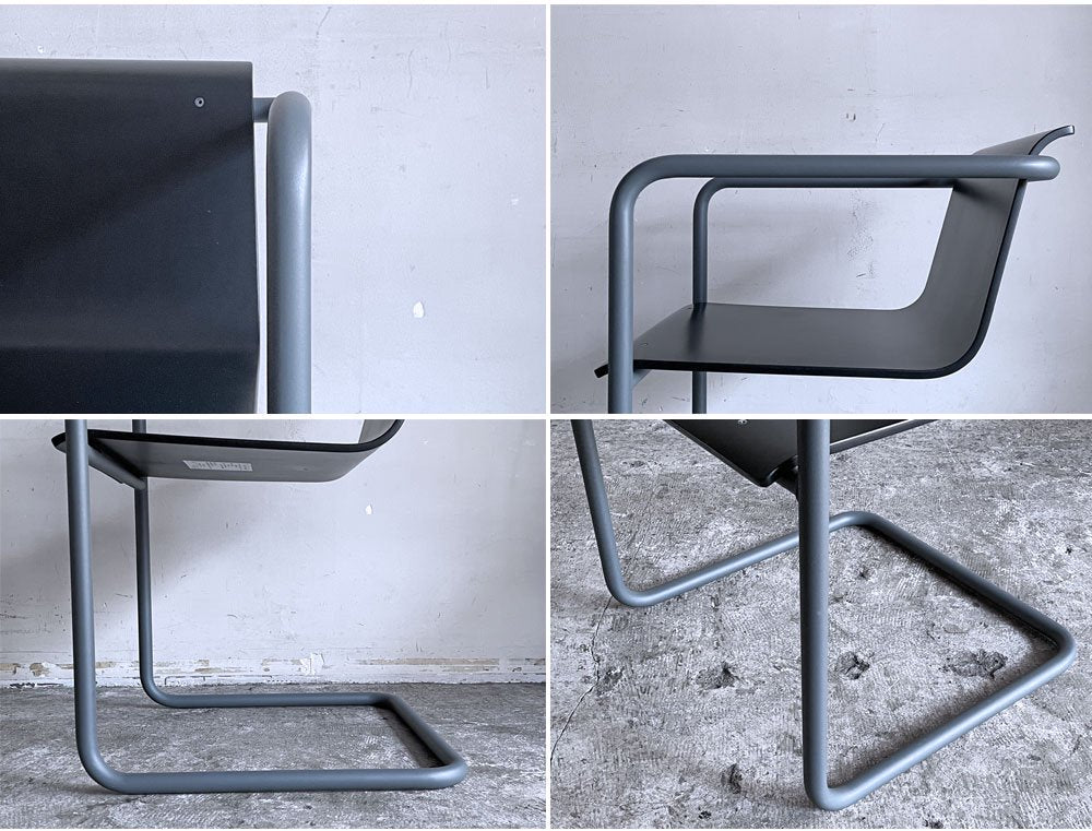 無印良品 MUJI × トーネット THONET スチールパイプチェア アームチェア ダークグレー バウハウス デザイン B ■