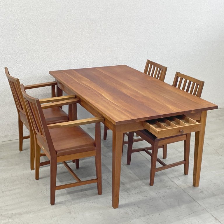 北の住まい設計社 KITANOSUMAISEKKEISHA ダイニングテーブル DINING TABLE CH-9403 チェリー無垢材 150ｃｍ ドロワー付 〓