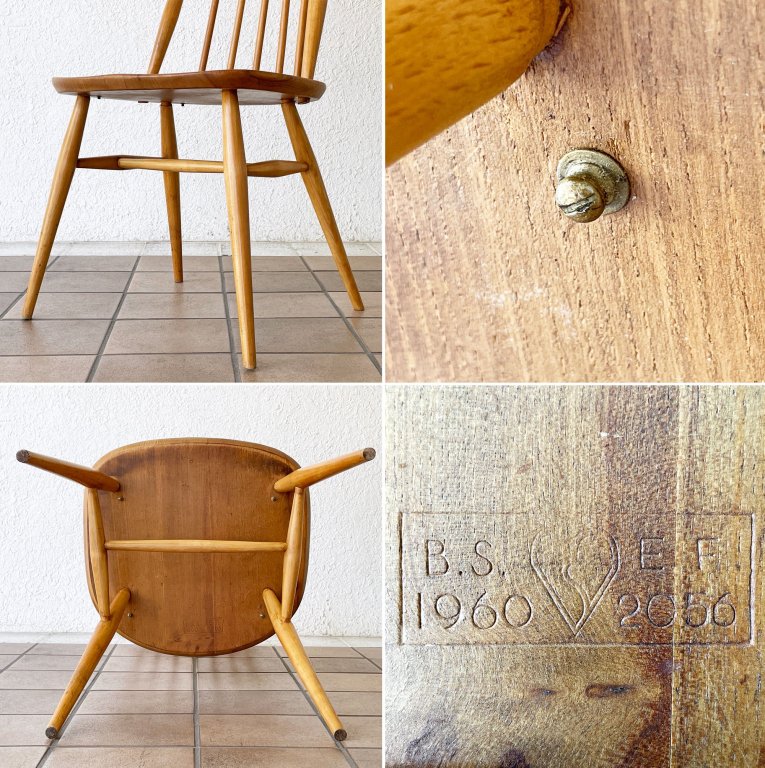 アーコール ERCOL ゴールドスミス ダイニングチェア ハイバック スティックバック エルム材 UKビンテージ ◇