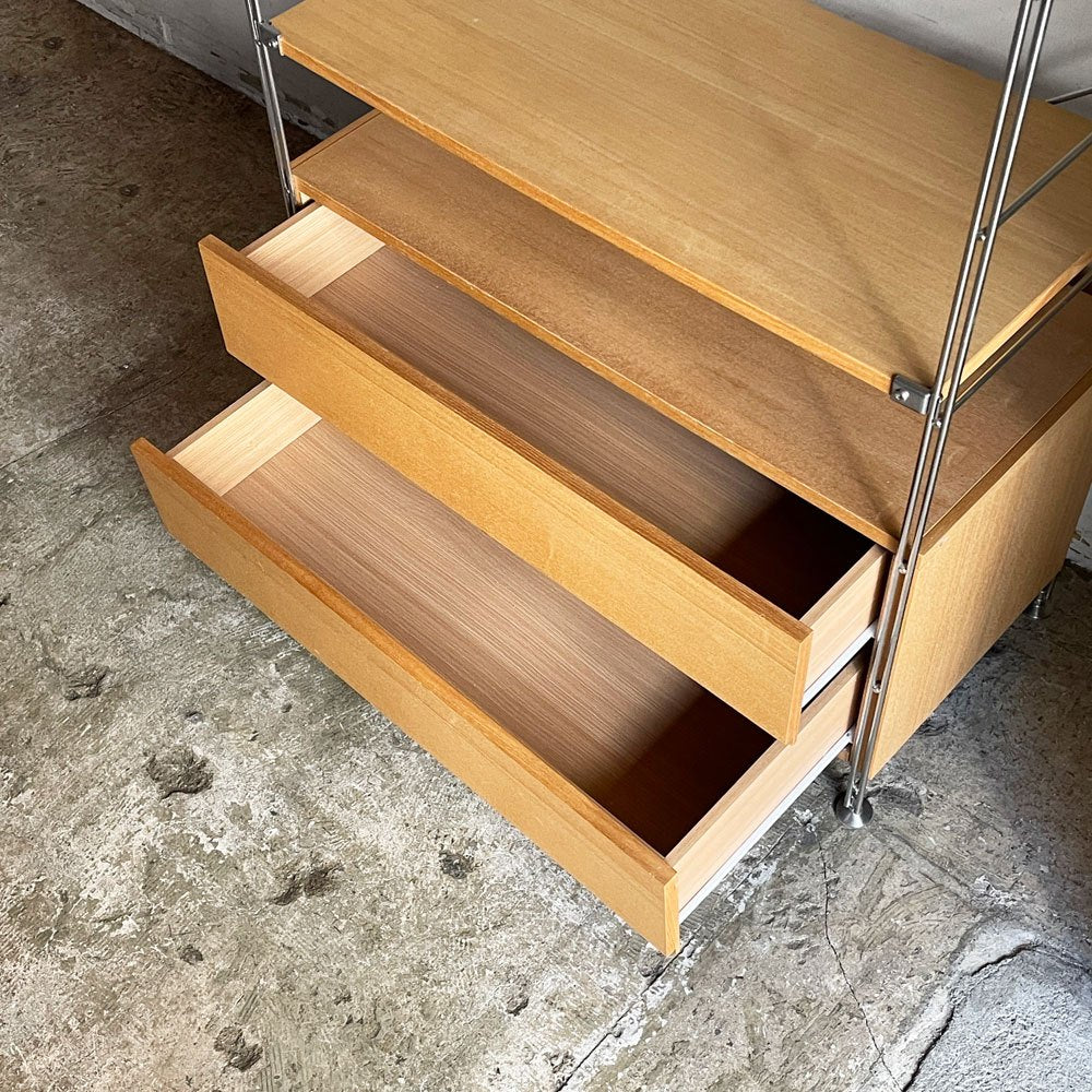 無印良品 MUJI ステンレスユニットシェルフ オーク材 食器棚 本棚 飾り棚 収納棚 H175.5cm ガラス引き戸 引出し付 ナチュラルデザイン ■