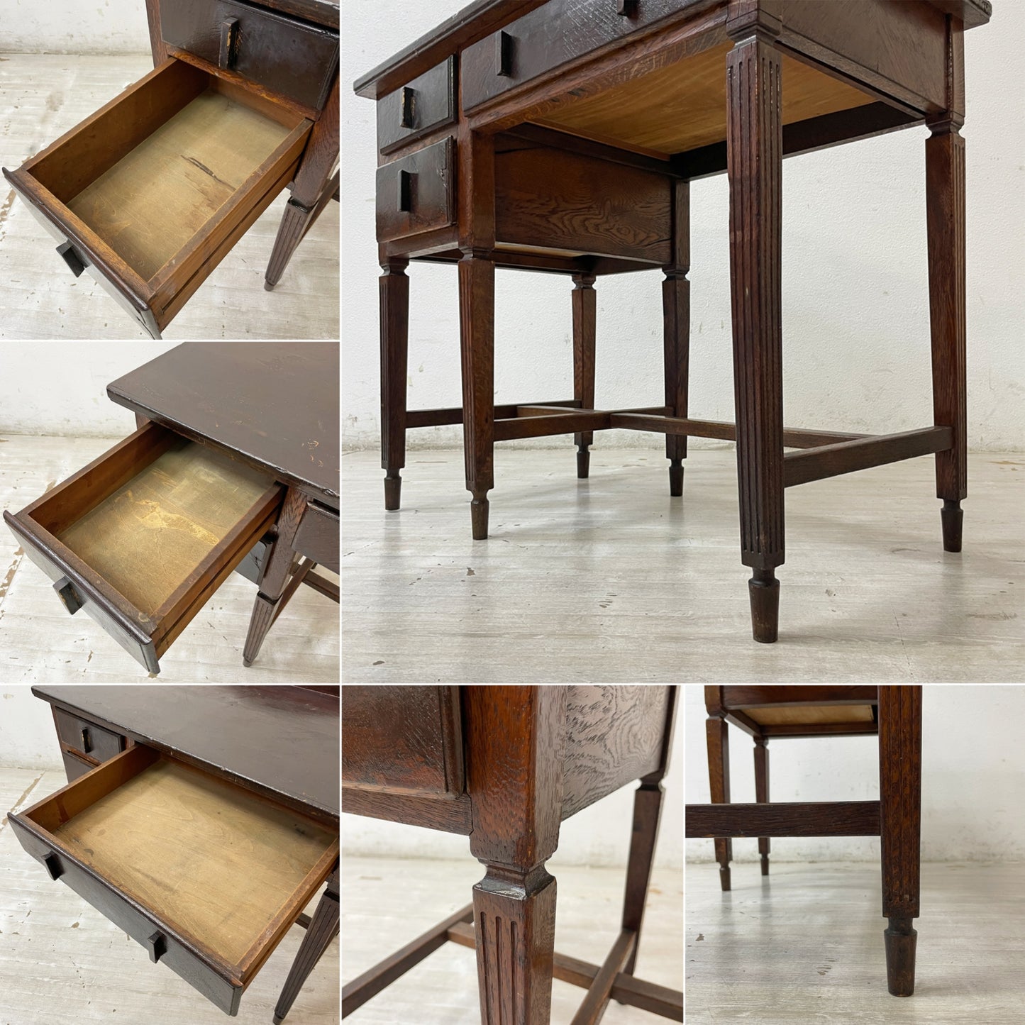 ジャパンビンテージ Japan Vintage 古い木味のデスク 片袖机 抽斗3杯 W91cm ダークブラウン 国産家具 昭和レトロ ●