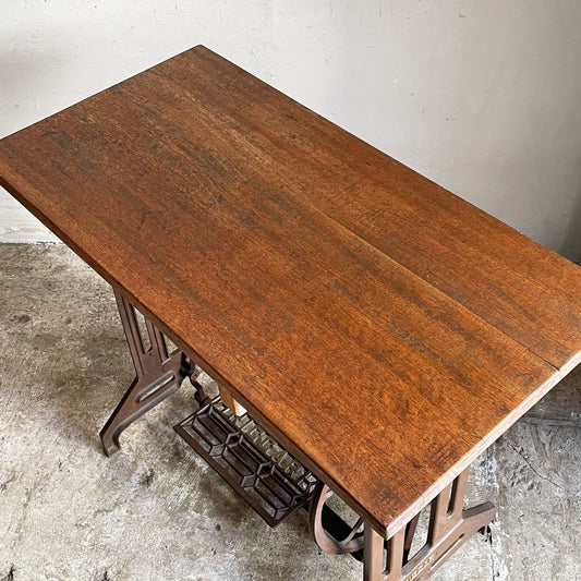 ビンテージ リッカー RICCAR ミシン脚テーブル デスク 作業台 無垢集成材天板 リメイク家具 ジャパンビンテージ ■