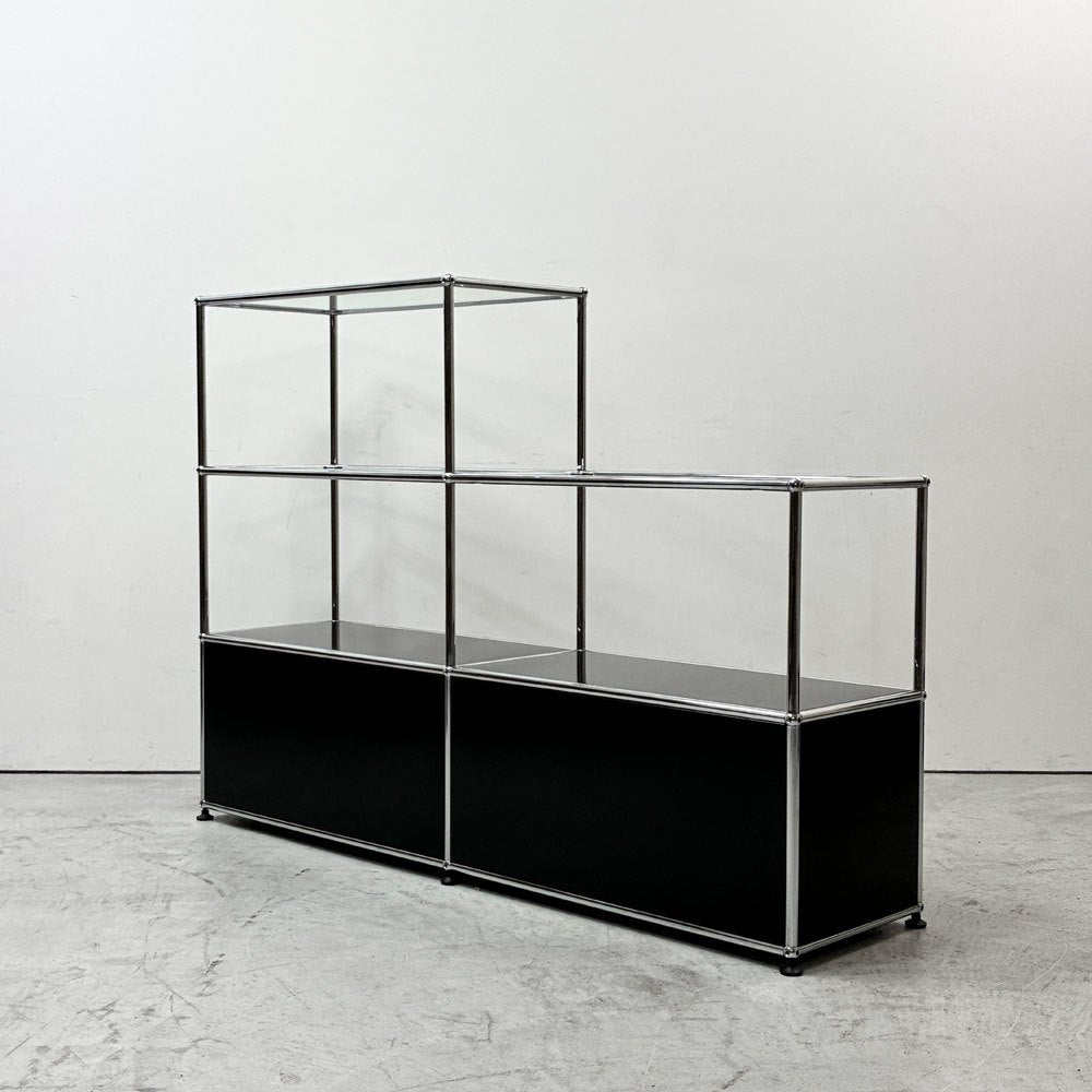 ユーエスエムハラー USMハラー USM Haller キャビネット シェルフ 2列3段 階段状 オープンラック エクステンションドア グラファイトブラック W152 パスコボックス 4つ付属  ●