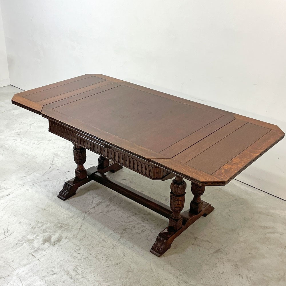 UKビンテージ Vintage ドローリーフテーブル 伸長式 オーク材 ビッグバルボスレッグ 英国家具 アンティーク ●