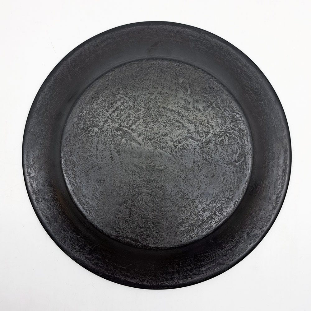 杉田明彦 リム皿 小 木製プレート Φ22cm 欅 漆器 黒 現代作家 B ●