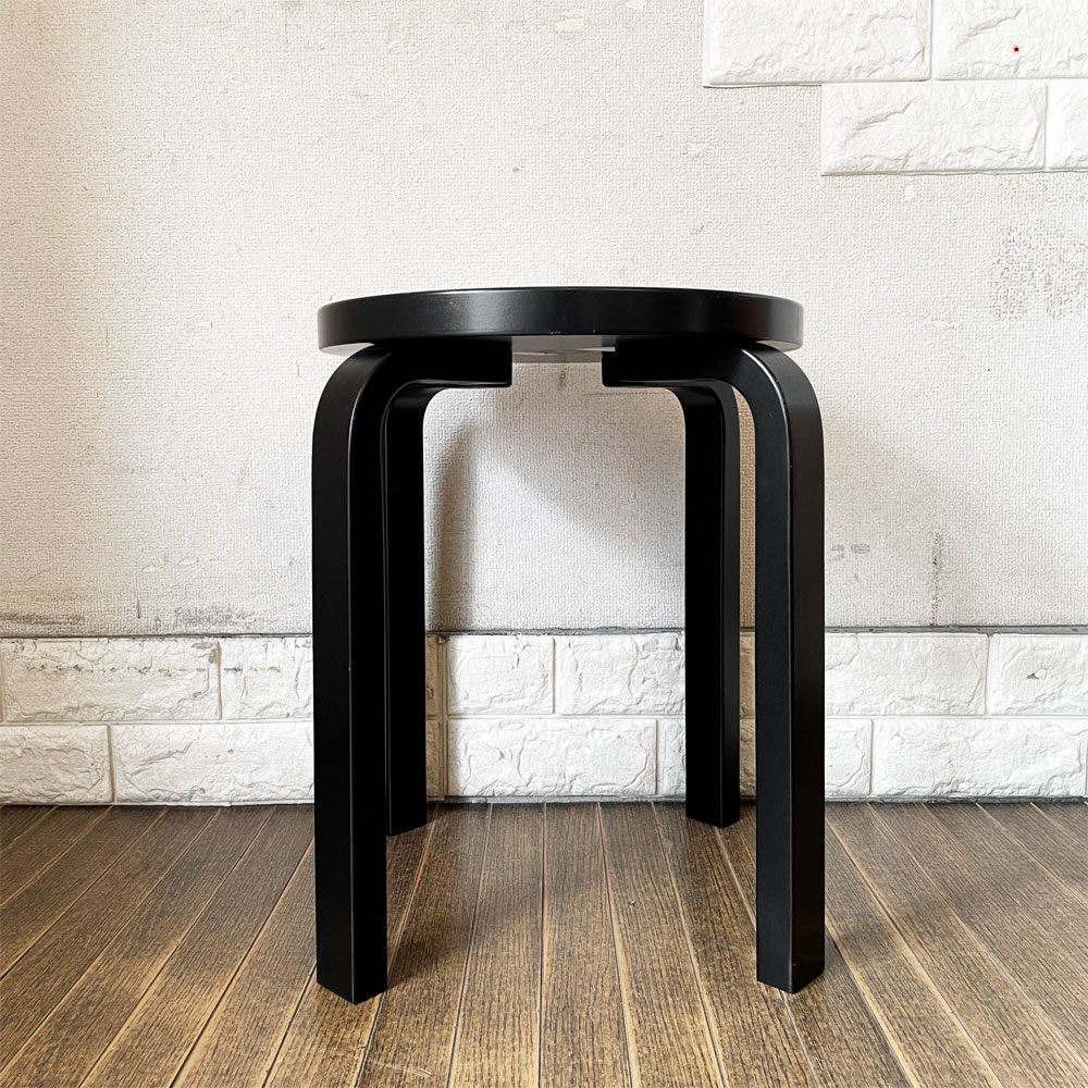 アルテック artek スツール Stool E60 4本脚 バーチ材 ブラックラッカー アルヴァ・アアルト フィンランド 北欧家具 定価￥57,200- ◎