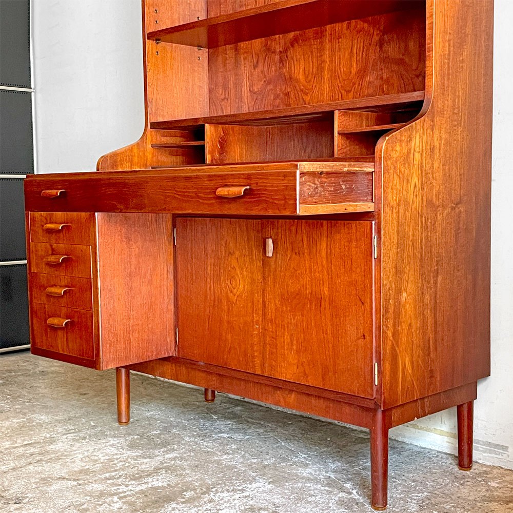 Danish vintage ビューローキャビネット Bookcase & PullOut Desk デスク シェルフ チーク材 60s ビンテージ 北欧デザイン ■