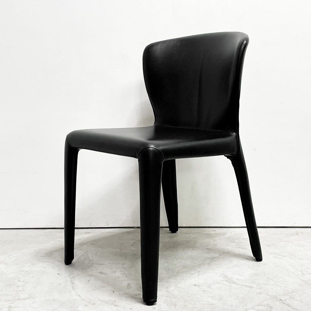カッシーナ Cassina オラ 369 HOLA アームレスチェア ダイニングチェア 本革 ブラックレザー ハンス・ウェッツスタイン イタリア 定価￥418,000- A ●