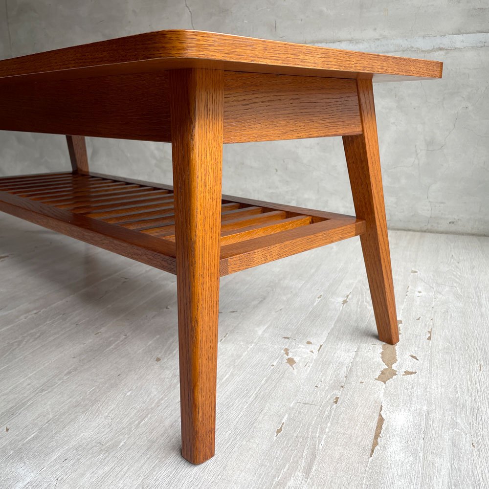 パシフィックファニチャーサービス P.F.S. ローテーブル DH TEA TABLE WITH SHELF Lサイズ W120cm ナラ材 マガジンラック付 定価￥71,500- ♪