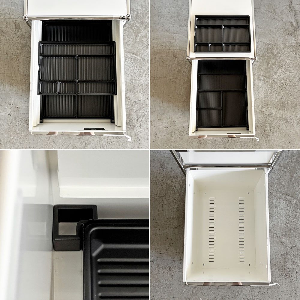 ユーエスエムハラー USM Haller モジュラーファニチャー Modular Furniture ハラーシステム デスクキャビネット 2ドロワー ピュアホワイト 鍵なし トレイ＆替えキャスター付 未使用保管品 〓