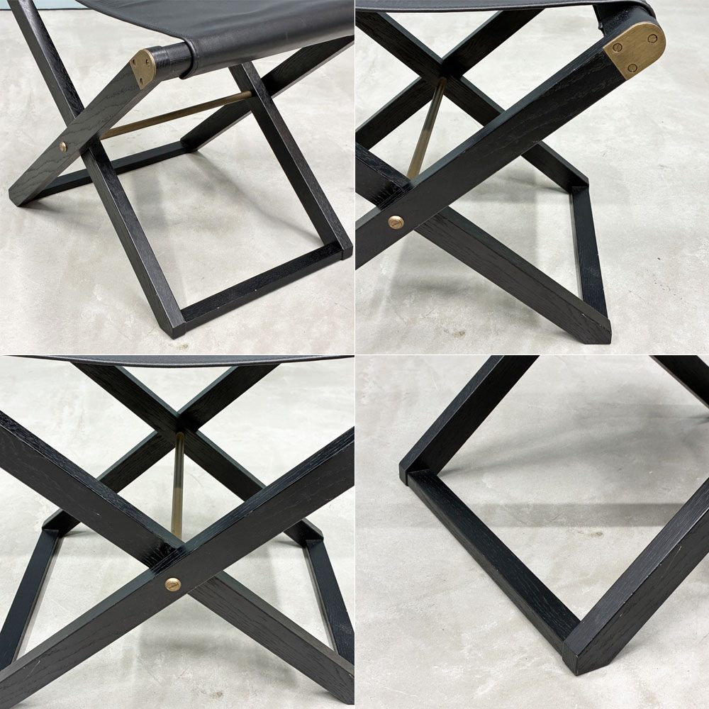 モダンデザイン Modern Design オーク材 フォールディングスツール ブラックペイント レザー×真鍮 ◎