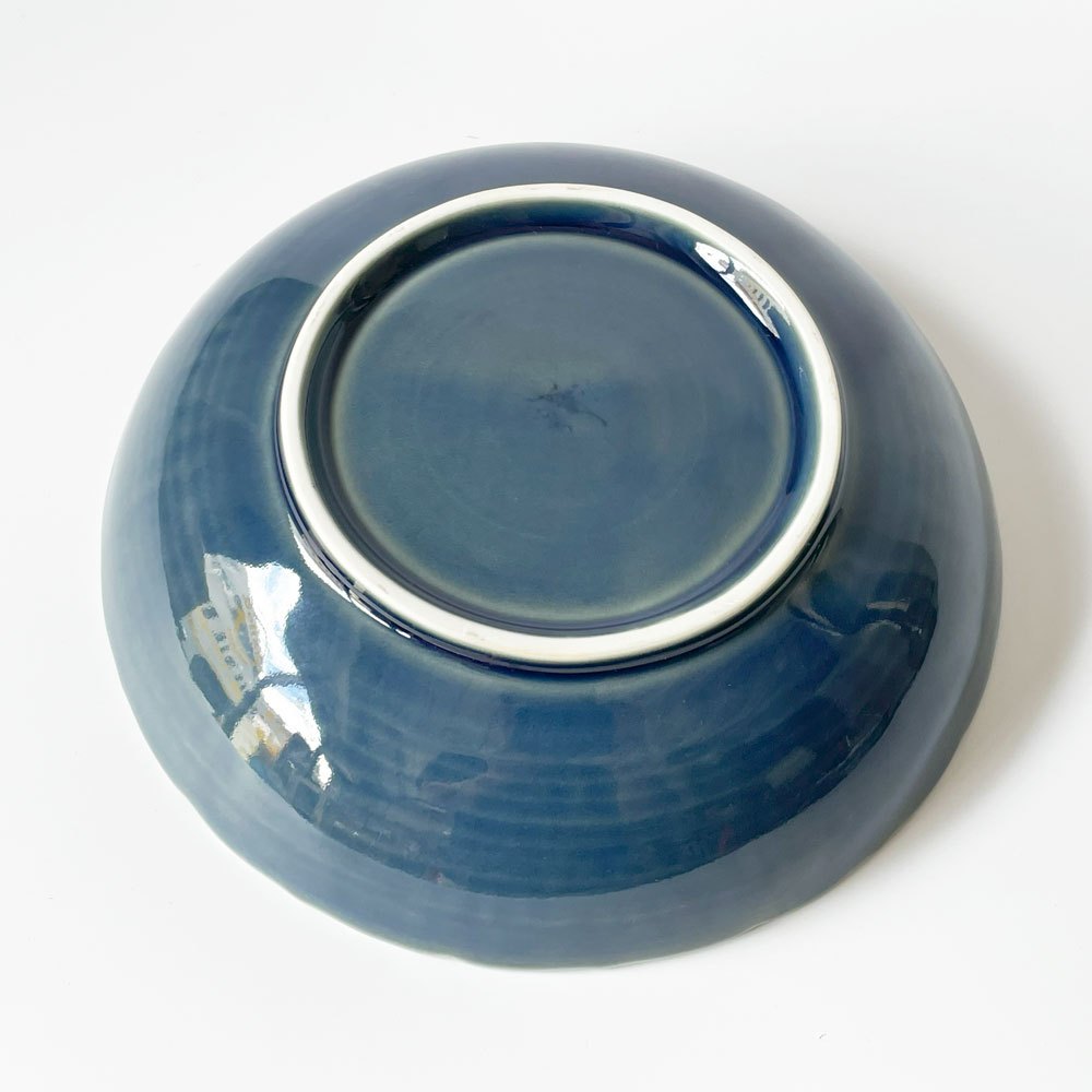 宮岡麻衣子 瑠璃釉 輪花陽刻 牡丹文七寸鉢 深皿 和皿 盛付皿 現代作家 陶芸 ★