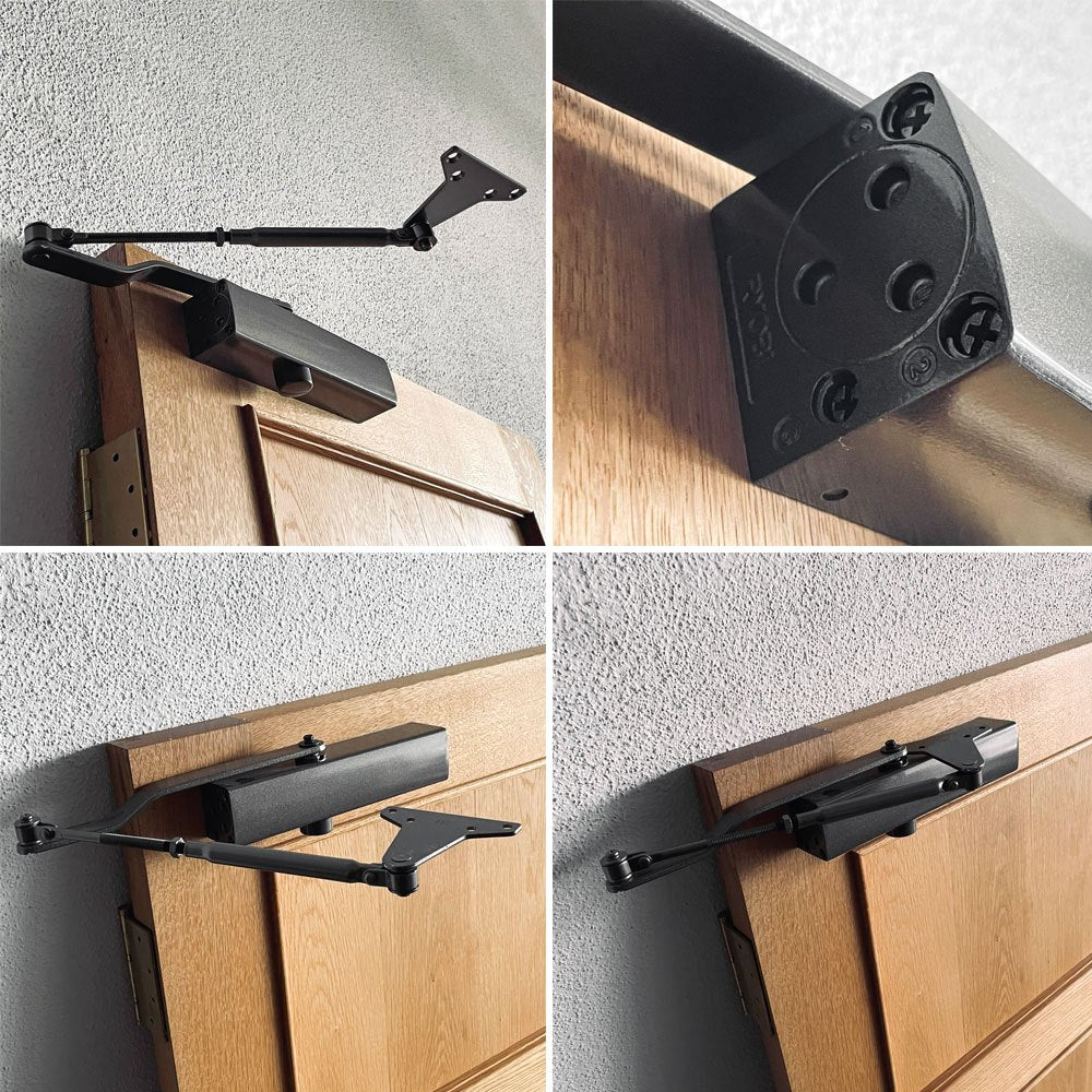 モーブレーワークス MOBLEY WORKS オーク材 4パネル ドア 真鍮ハンドル 建具 ドアクローザー付き 店舗什器 B 〓