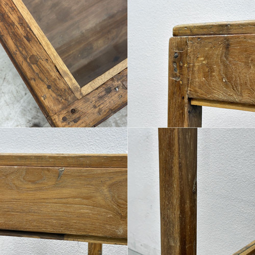 オールドメゾン old maison ガラスｘ木製 ショーケース 2段 飾り棚 引き戸 収納 ディスプレイ 店舗什器 ビンテージデザイン ●