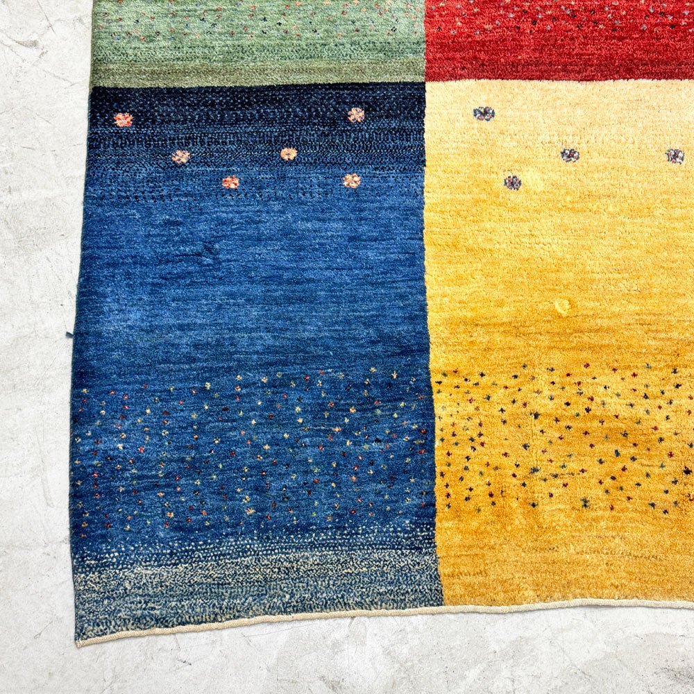 イラン ギャッベ GABBEH ラグ ウール 絨毯 カーペット 花モチーフ マルチカラー 赤 青 黄 緑 146×200cm●