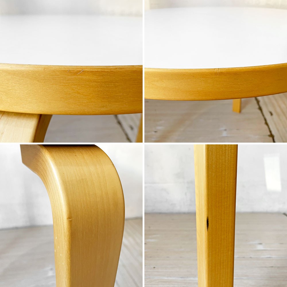 アルテック artek テーブル 90B TABLE ダイニングテーブル ホワイトラミネート天板 バーチ材 3本脚 アルヴァ・アアルト Alvar Aalto フィンランド ★