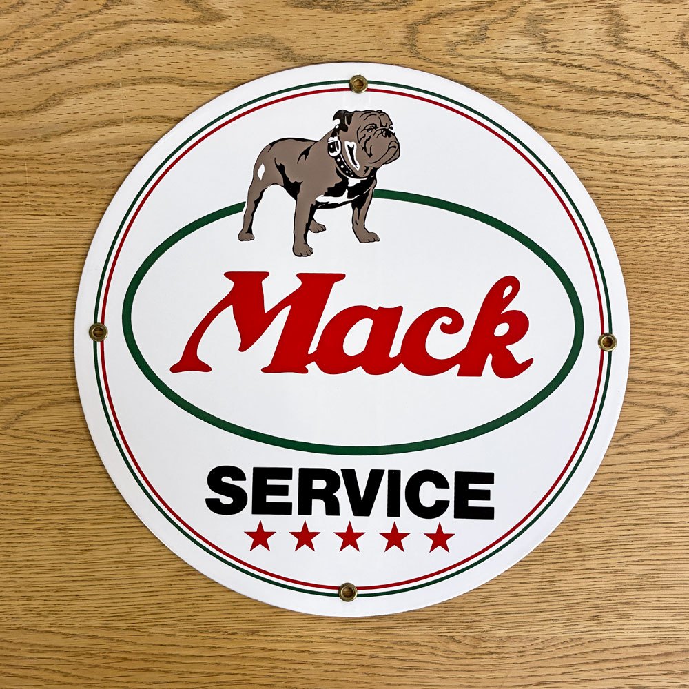 マックトラックス Mack Trucks ブルドッグ ブリキ看板 サイン ビンテージ ●