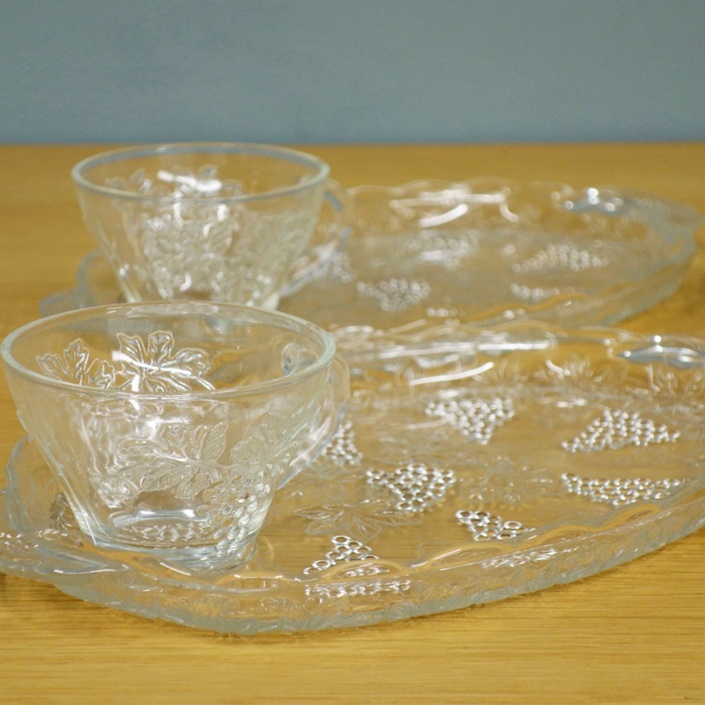 アンカーホッキング ANCHOR HOCKING セルバスナックセット Serva Snack Set カップ&プレート 4点セット 箱付 ビンテージ ◎