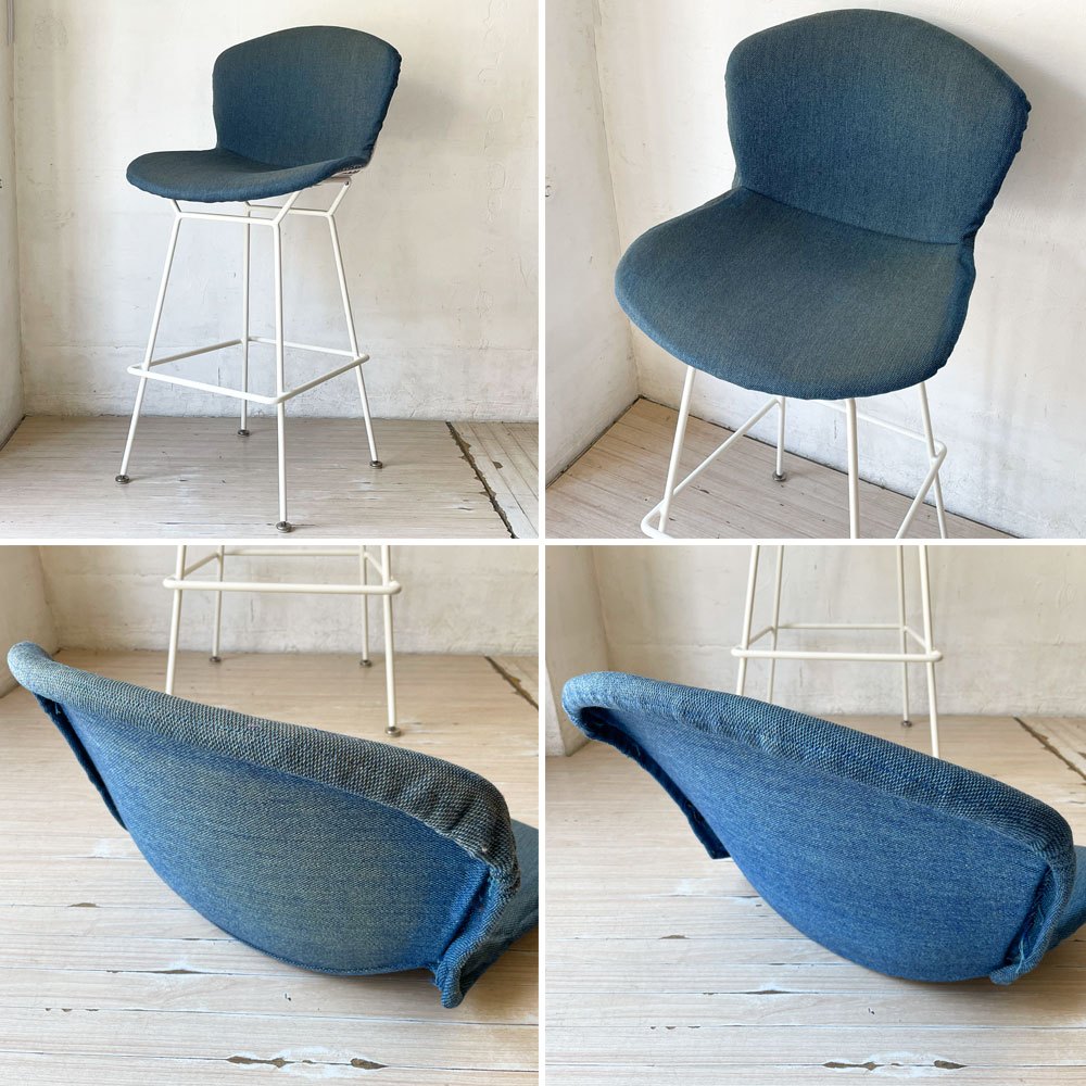 ノル Knoll Counter Height Stool カウンター ハイスツール ワイヤーチェア ホワイト ハリー・ベルトイア ミッドセンチュリー シートパッド付き ビンテージ ★