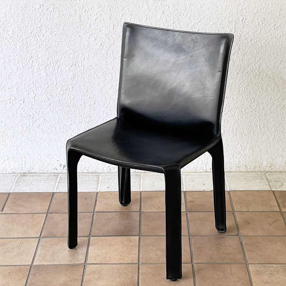 カッシーナ Cassina キャブチェア 412 CAB CHAIR アームレス 本革 マリオ・ベリーニ MoMA イタリアンモダン 定価￥308,000- ◇