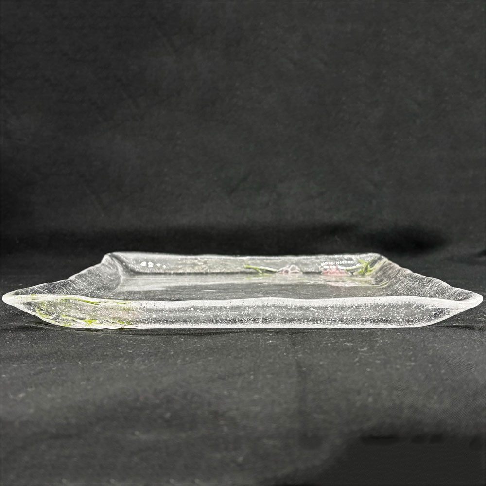 岡田多恵 ガラス 角皿 スクエアプレート パートドヴェール 花 24cm 現代作家 ●