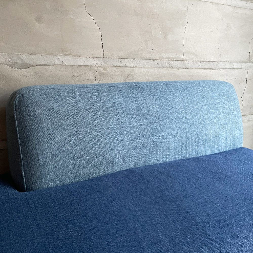 モモナチュラル Momo natural アルネ レイドバック ベンチ ARNE LAID-BACK BENCH ハーフバック 2Pソファ 2人掛け ブルー×ネイビー 替えカバー（グレー）付き ♪