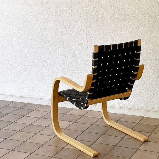 アルテック Artek アームチェア406 Armchair 406 ラウンジチェア イージーチェア アルヴァ・アアルト Alvar Aalto バーチ材 カンチレバー ウェービングテープ ブラック 定価¥256,300- ◇