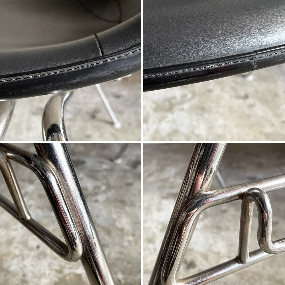 ハーマンミラー Herman Miller モダンファニチャーセールス サイドシェルチェア FRP製 ナウガレザー ワイドマウント スタッキングベース ダークグレー×パーチメント C&R イームズ ビンテージ ■