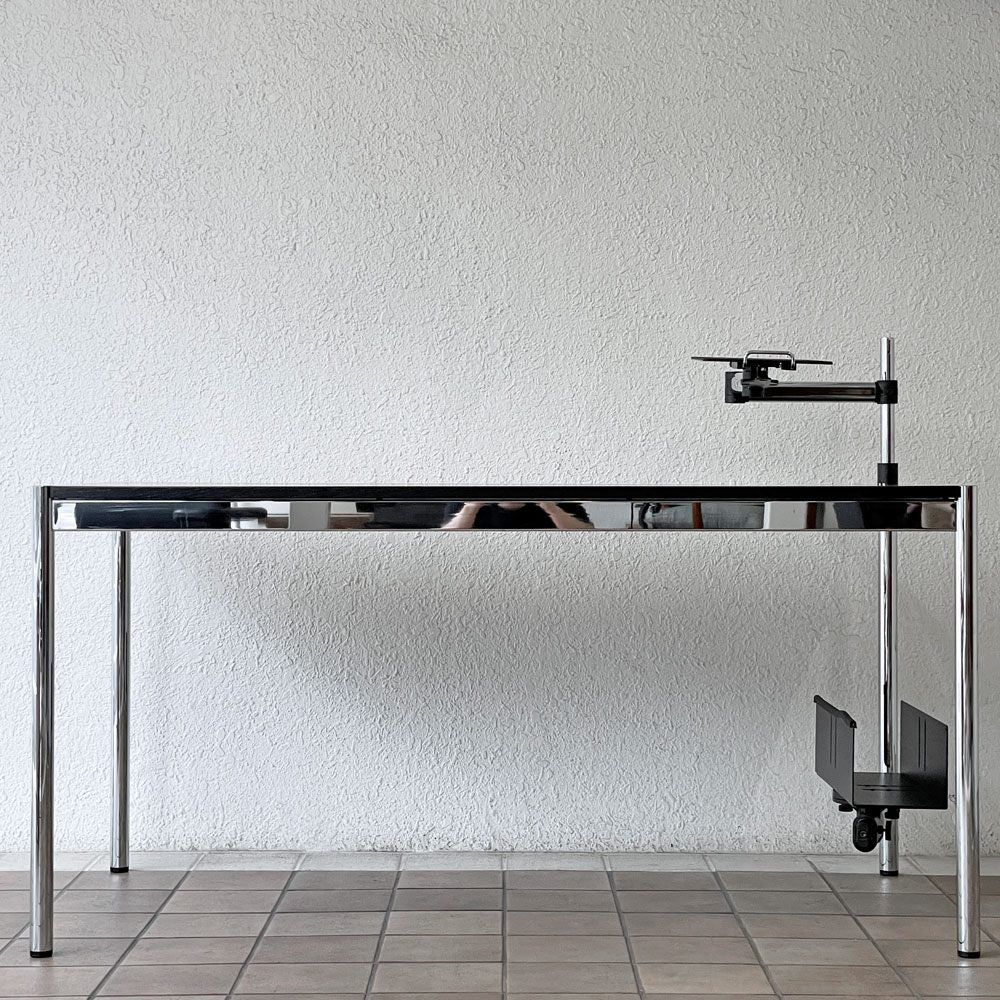 ユーエスエムハラー USMハラー USM Haller モジュラーファニチャー ハラーテーブル ワークデスク オーク材 W150cm トレイ＆スイングアーム付き ブラック ◇