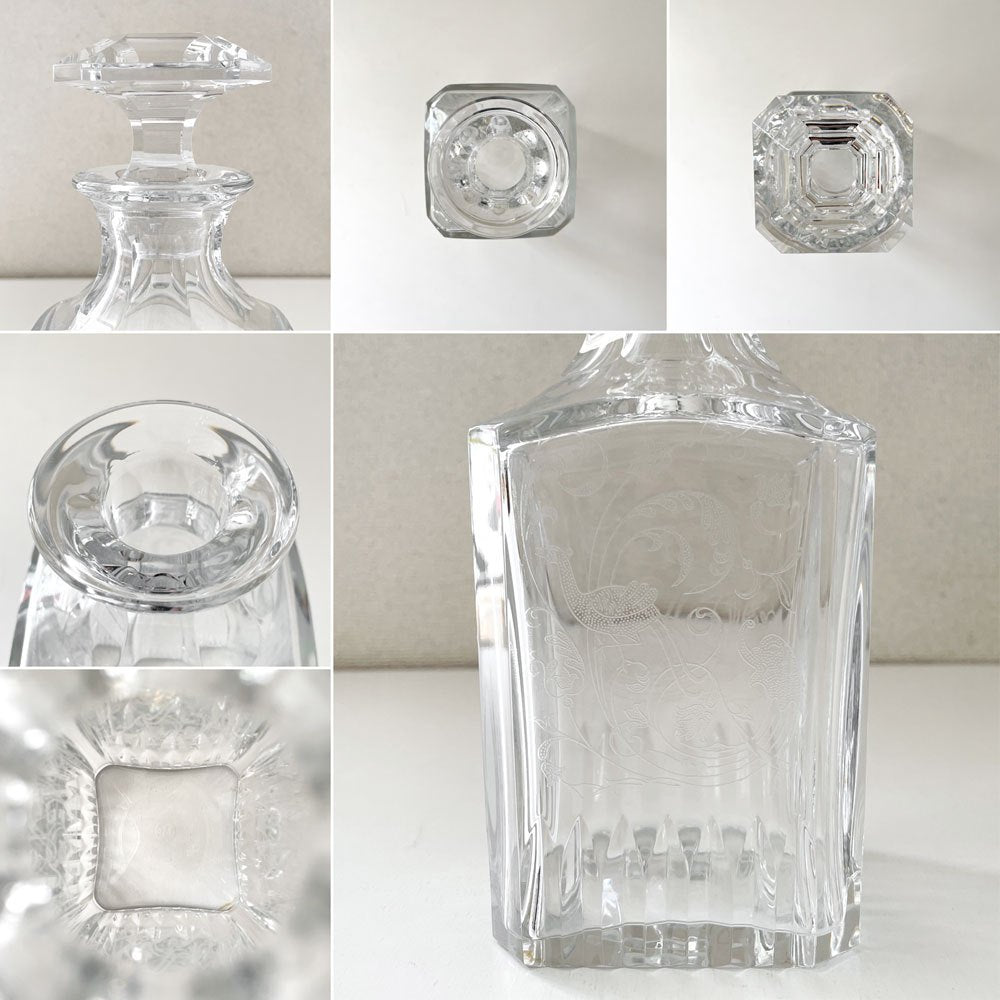 バカラ Baccarat パルメ Parme ウィスキーデカンタ エッチング 鳥 H24cm クリスタルガラス フランス 廃番 ◎