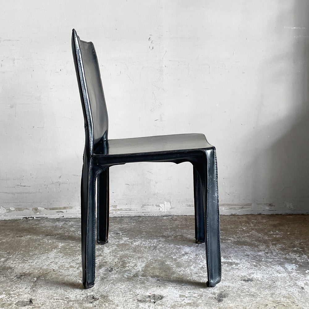 カッシーナ Cassina キャブチェア 412 CAB CHAIR アームレス 本革 ブラック マリオ・ベリーニ MoMA イタリアンモダン 定価￥385,000- ■
