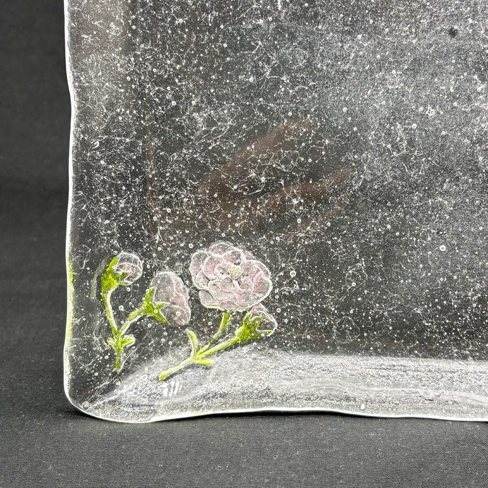 岡田多恵 ガラス 角皿 スクエアプレート パートドヴェール 花 24cm 現代作家 ●
