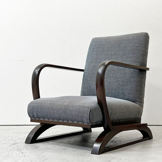 ジャパンビンテージ Japan Vintage ラウンジチェア  1Ｐソファ ナラ材 ソリ脚 ファブリック 北欧ナチュラル Ｂ ●