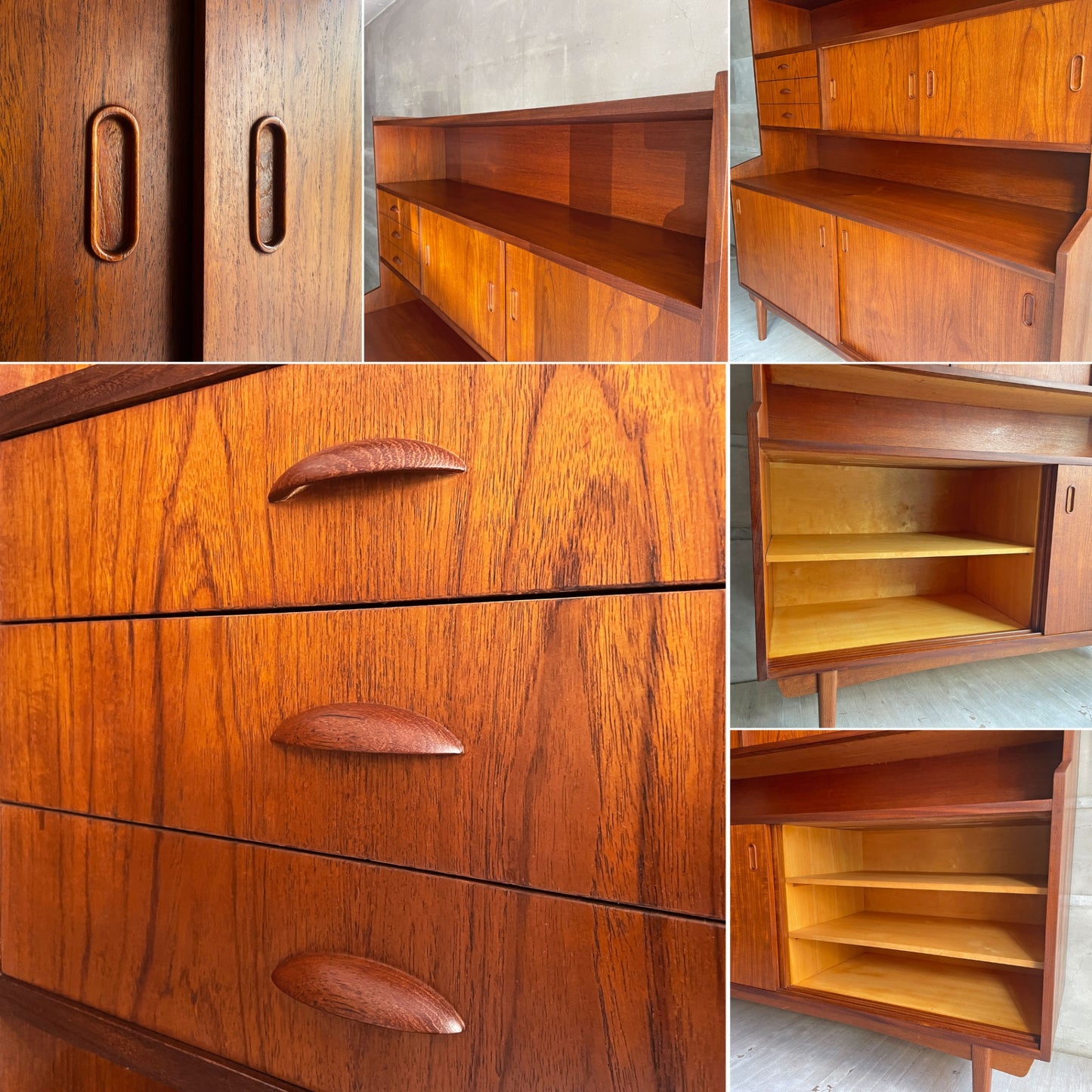 デンマークビンテージ Danish Vintage チーク材 キャビネット サイドボード ハイタイプ 4スライドドア＋3ドロワー W152cm 北欧家具 ♪