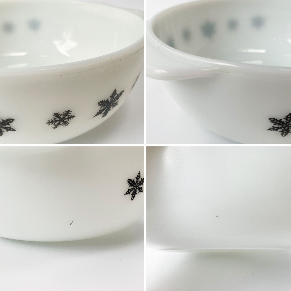 パイレックス Pyrex スノーフレーク ガーランド Snowflake キャセロール 蓋付 ミルクガラス ガラス イギリス JAJ製 オールドパイレックス ビンテージ ■
