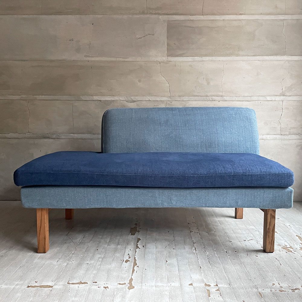 モモナチュラル Momo natural アルネ レイドバック ベンチ ARNE LAID-BACK BENCH ハーフバック 2Pソファ 2人掛け ブルー×ネイビー 替えカバー（グレー）付き ♪