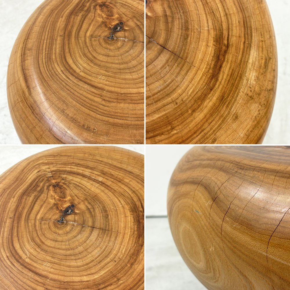 盛永省治 クス材 スツール 座面丸 凹仕上げ 楠無垢材 ウッドターニング Φ39×H36cm 現代作家 ●