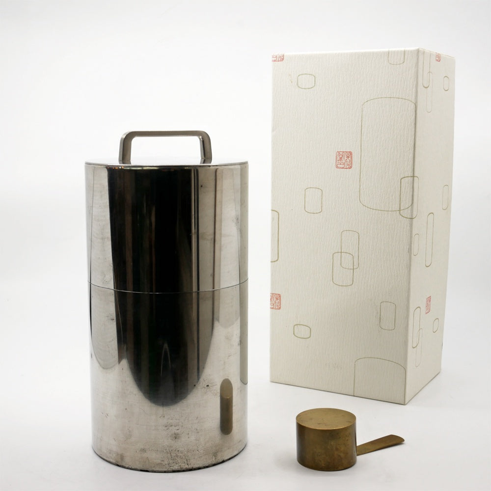 開化堂 Kaikado 珈琲缶 保存容器 300g ブリキ製 真鍮スプーン付 箱付 京都 伝統工芸 定価41,800円 ●