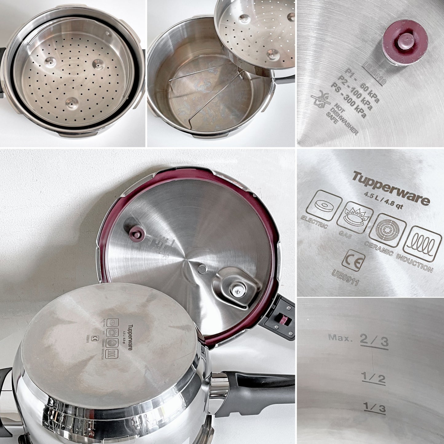 タッパーウェア Tupperware 圧力鍋 プレッシャークッカー Pressure Cooker 4.5L すのこ 三脚付き ステンレス ドイツ製 定価 ￥45,000- ■