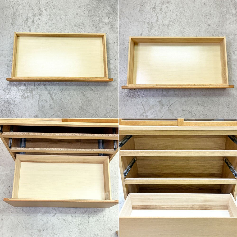 無印良品 MUJI オーク材 カップボード キッチンボード 食器棚 キャビネット 引き戸 ナチュラルテイスト 廃番 ●