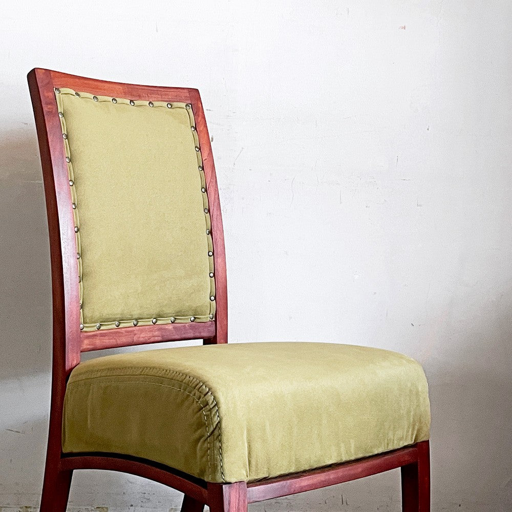 BC工房 ダイニングチェア アームレスチェア チーク材 モケット生地 鋲打ち 国産クラフト家具 ■