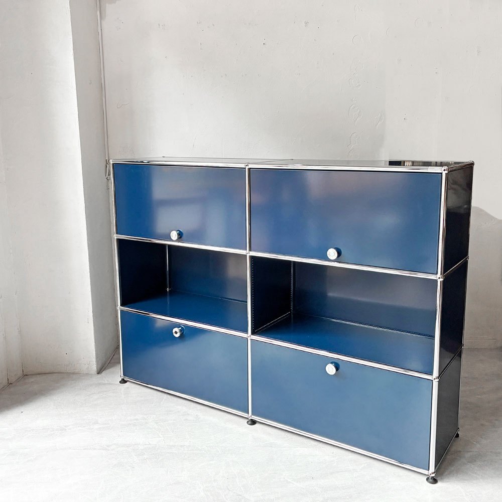 ユーエスエムハラー USMハラー USM Haller モジュラーファニチャー キャビネット シェルフ 2列3段 フリップアップ ドロップダウン スティールブルー 参考価格￥495,116- ★