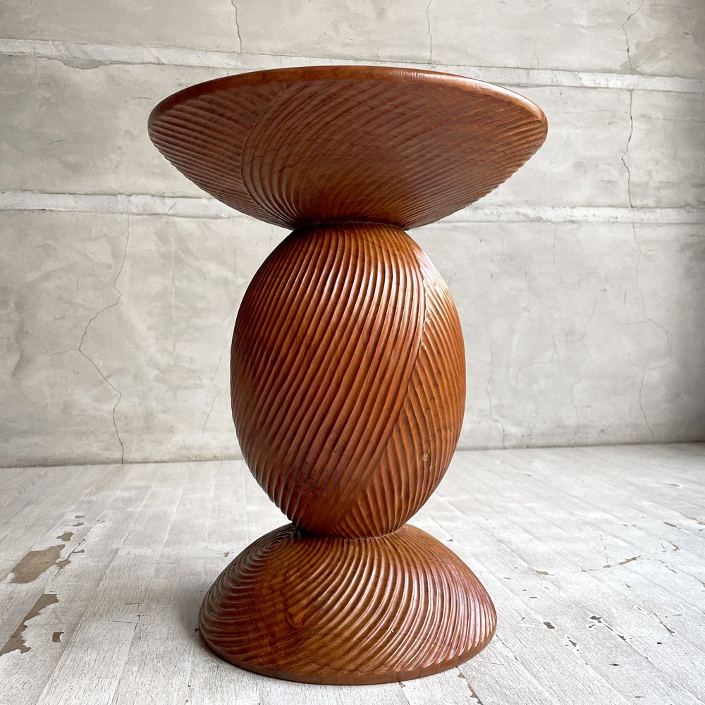 ヨーガンレール ババグーリ Jurgen Lehl Babaghuri チーク無垢材 スツール Stool ラウンド うずまき柄 ハンドメイド 一木造り プリミティブ 希少 ♪