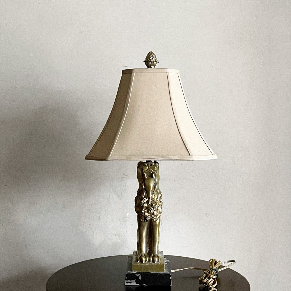 クラシカルスタイル テーブルライト ゴールド ライオン ファブリックシェード テーブルランプ 間接照明 H64cm ビンテージ Robert Abbey attributed ■