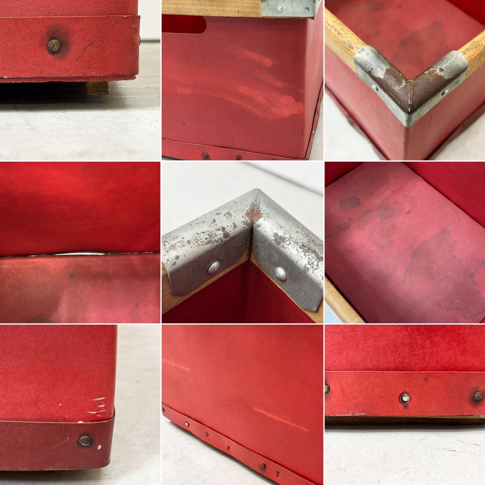 ドイツ ビンテージ バルカンファイバーボックス VULCANIZED FIBER BOX ストレージボックス 収納箱 レッド ●