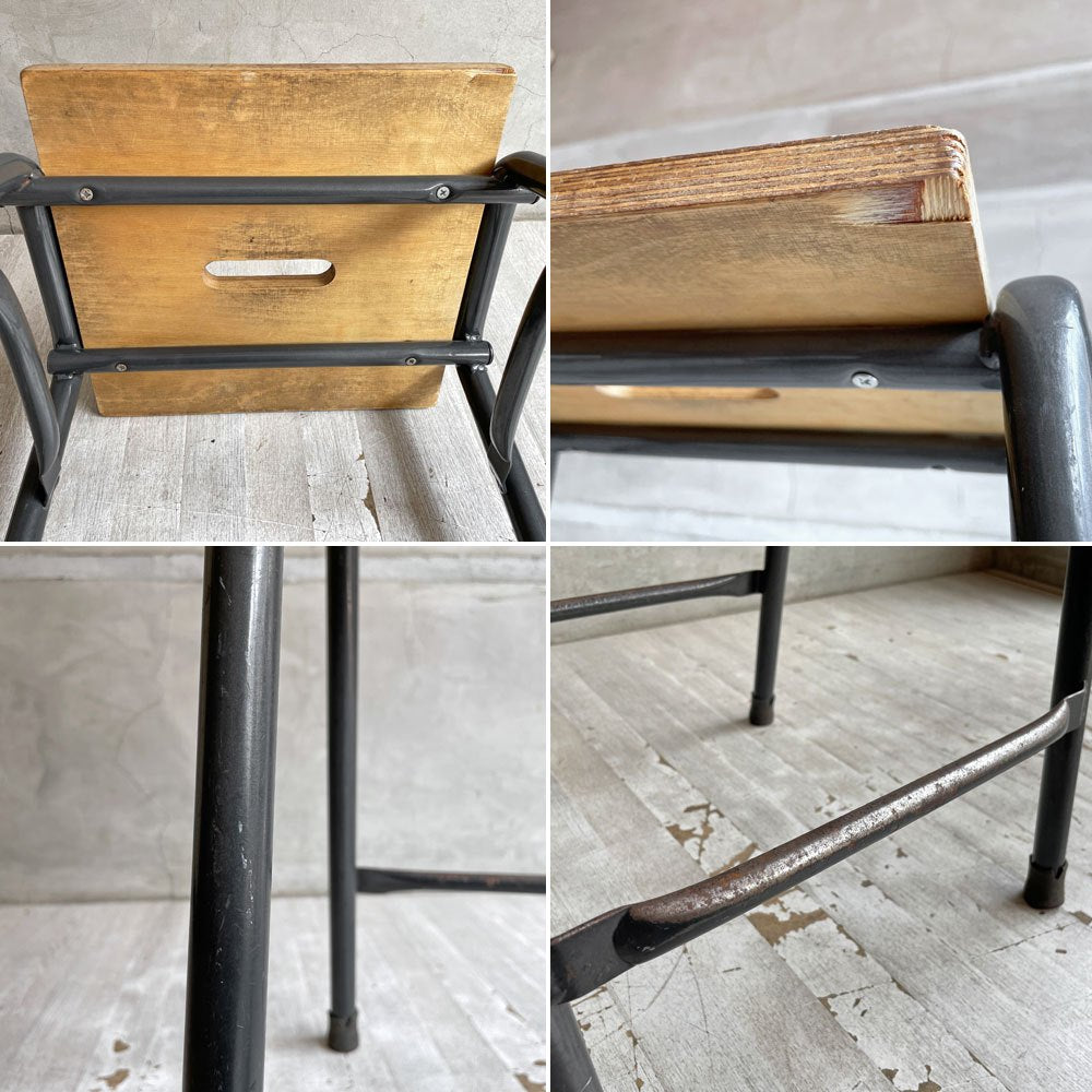 UKビンテージ プライウッド×スチールパイプ スツール Stool インダストリアル 英国家具 ♪