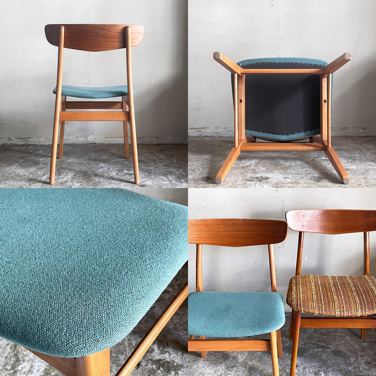北欧ビンテージ Scandinavian vintage ダイニングチェア チーク材 x ビーチ材 ブルー系 ファブリック 北欧家具 ■
